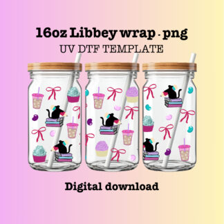 COQUETTE, COFFEE, CATS AND BOOKS 16oz CUP WRAP